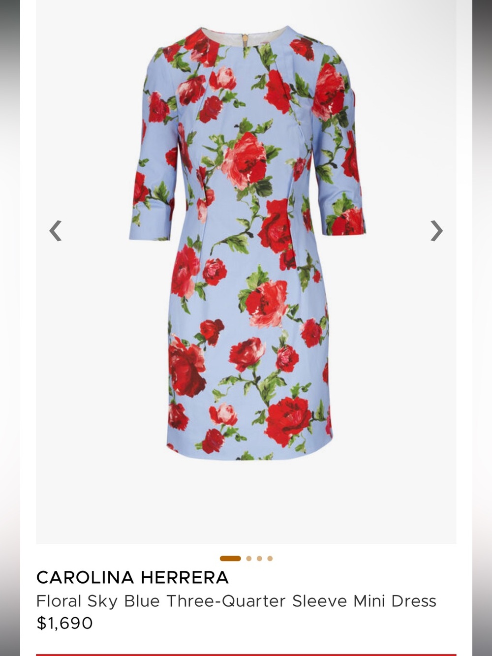 Carolina Herrera Red Rose Print Long Sleeve Sheath Dress on Light Blue